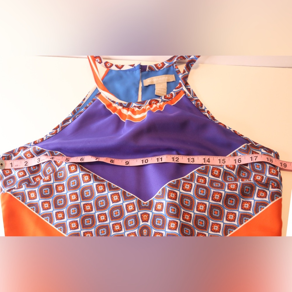 Banana Republic Geometric Halter Shift Dress Blue Orange Size 8 - Picture 9 of 13